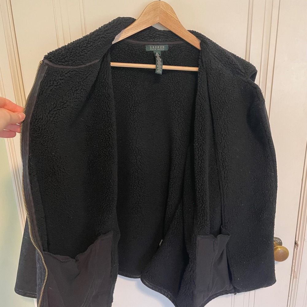 Lauren Ralph Lauren Black Faux Shearling Moto Jacket Plus Size 3X Faux Leather - Picture 6 of 6